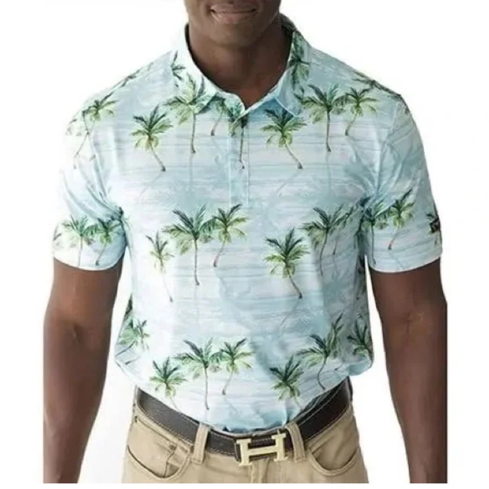 NWT Yatta Golf Makani 'Olu 'Olu Tropical Print Stretch Golf Polo Shirt Men’s M